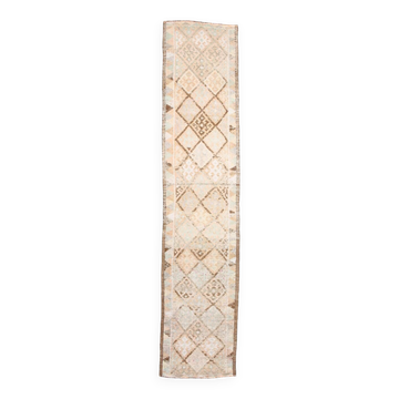 3x12 Turkish Cream & Brown Vintage Runner Rug, 79x366Cm