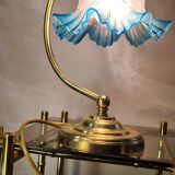small brass lamp 29x20 pretty tulip lace glass elec ok