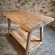 Old French work table / kitchen island / console, beech and chestnut, circa 1930–1950