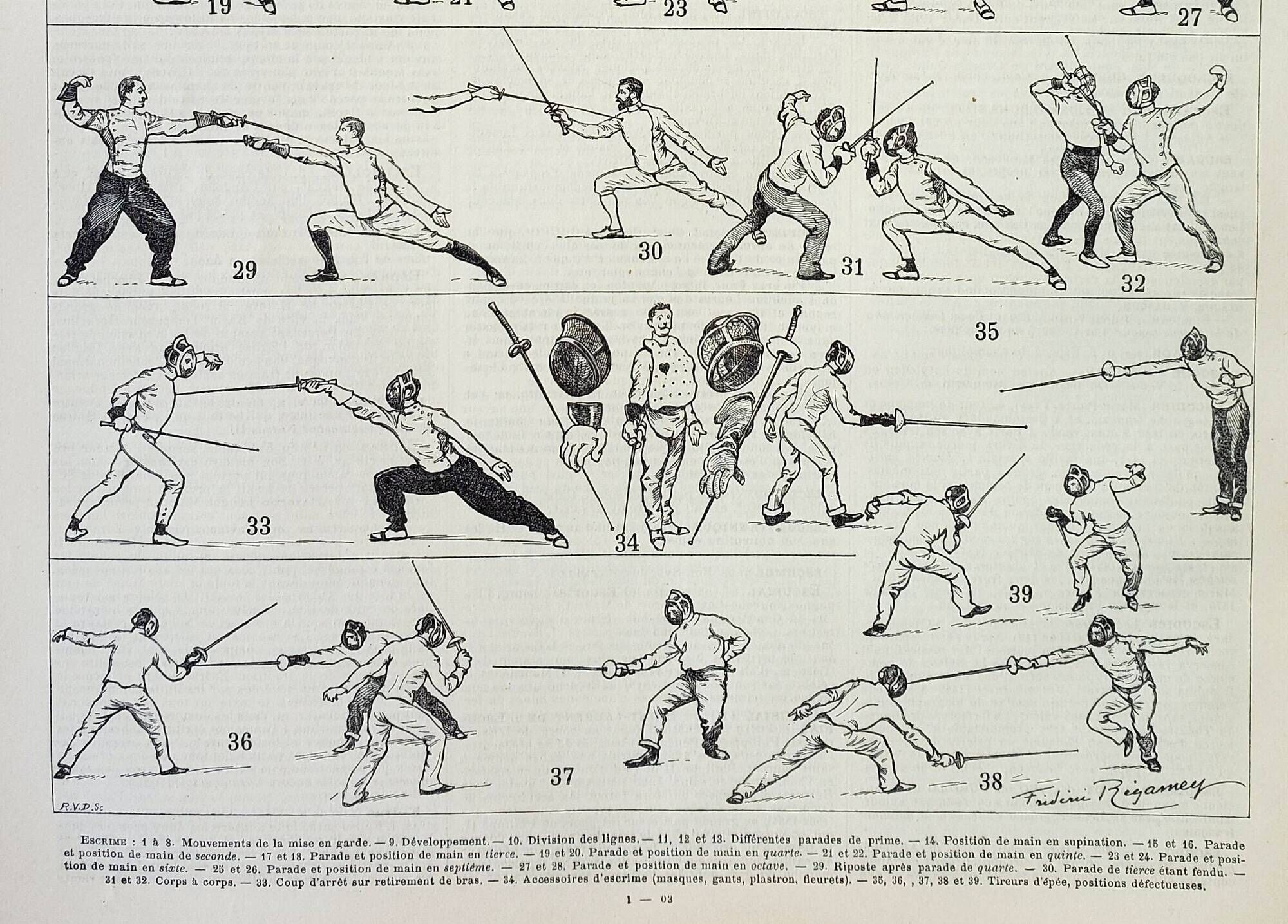 Old engraving 1898, Fencing, combat, sport, sword • Original and vintage lithograph