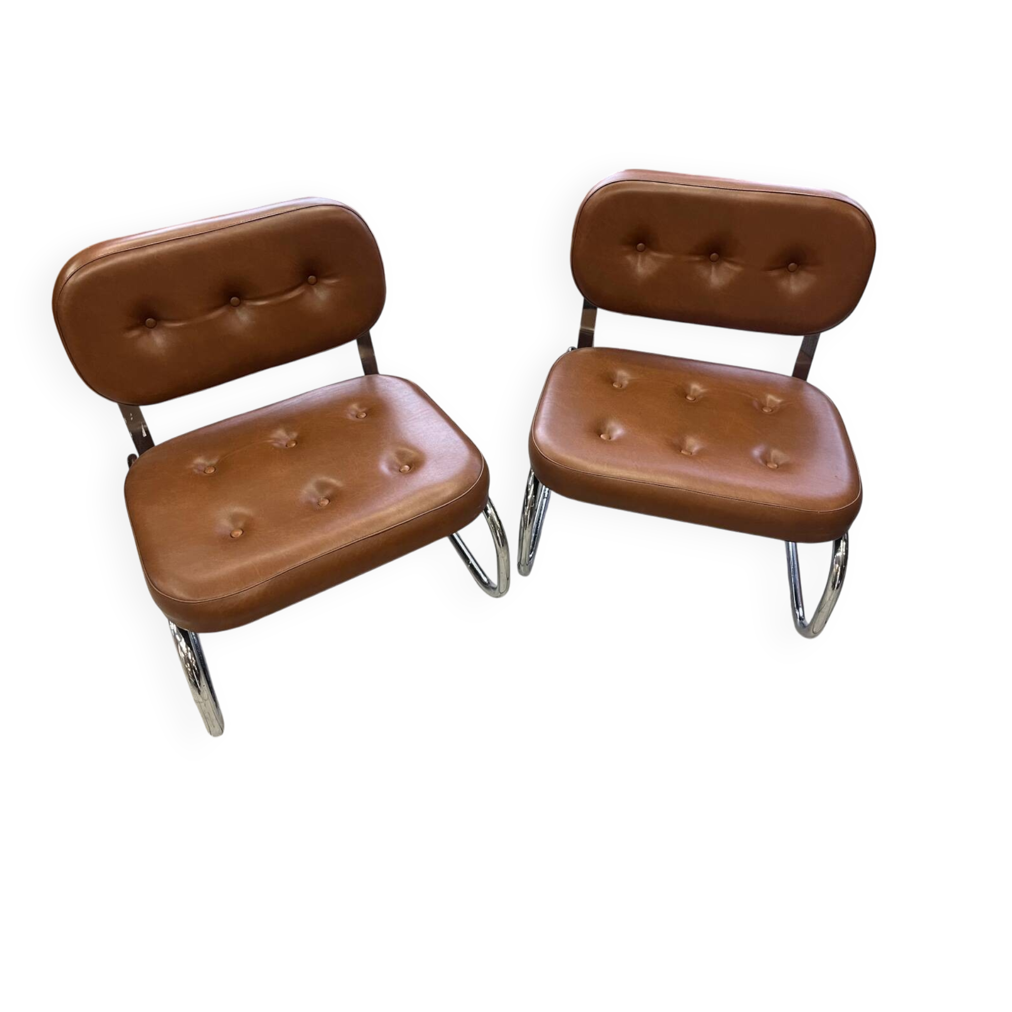 1970s faux leather armchair pair