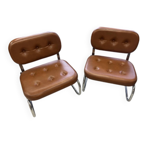 1970s faux leather armchair pair