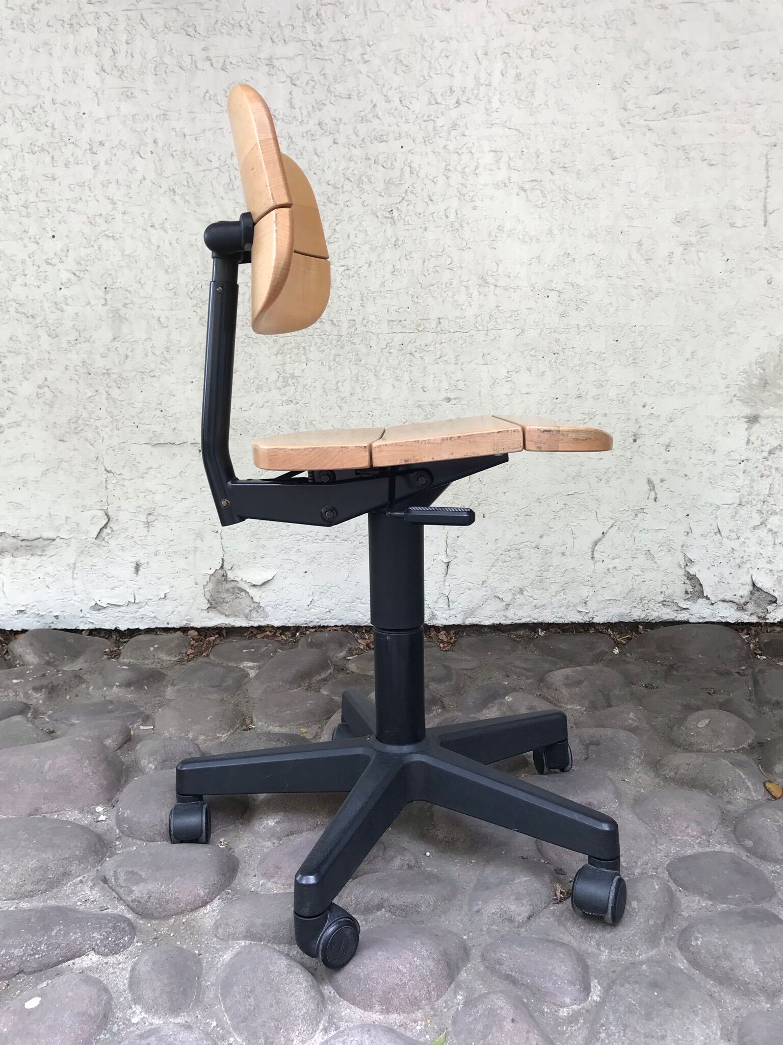 Martin Stoll office chair light wood on wheels