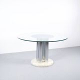 Italian marble dining table, chrome steel and glass, 70s