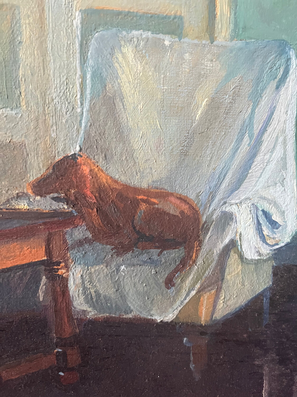 "Face to face with my dog", original oil on canvas