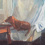 "Face to face with my dog", original oil on canvas