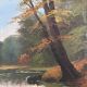 Vintage original landscape oil painting, signed farmhouse art