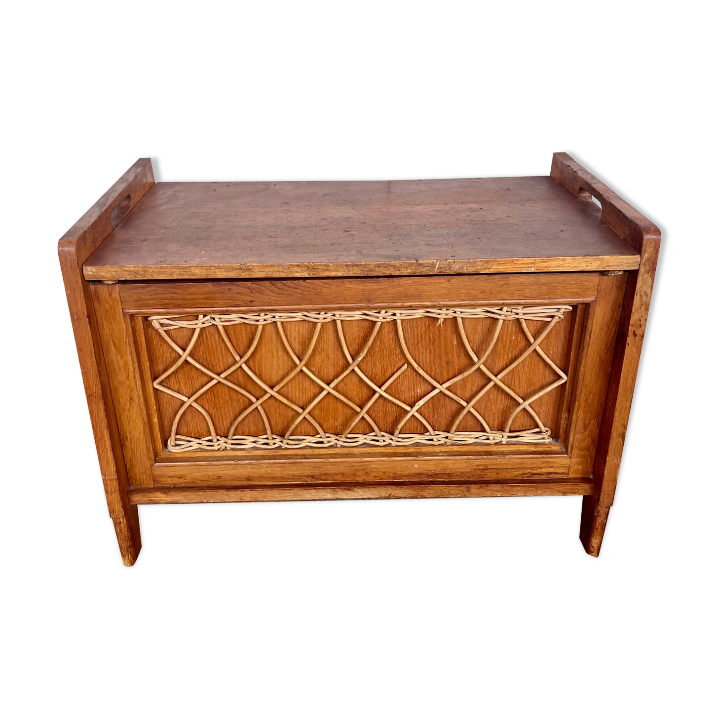 Toy chest / bench for children vintage rattan oak