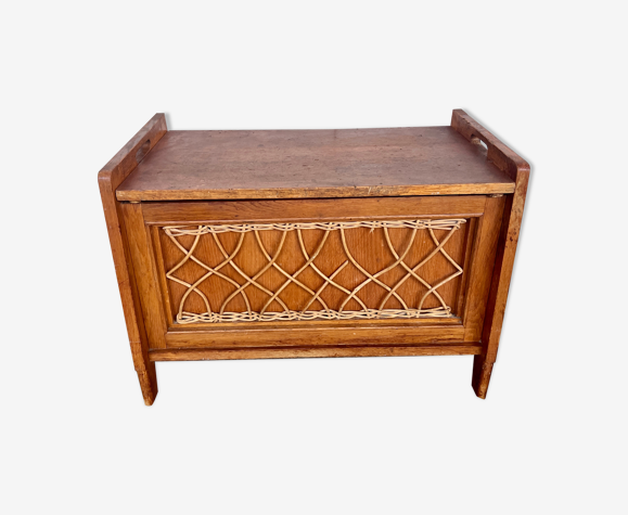 Coffre à jouet pour enfant vintage rotin chêne