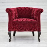 1950s, pair of two Danish lounge chairs, red cotton/wool fabric, beech wood.