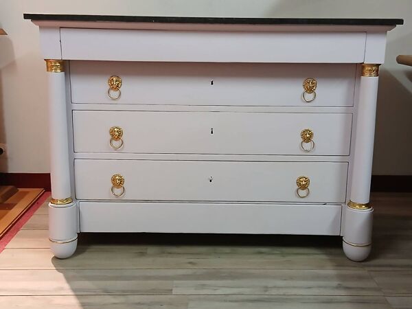 Commode Empire XIXe - Relooking Couture ''Guimauve'' & Feuille d'Or