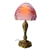 Gilded bronze mushroom lamp mauve violet glass paste very heavy dome 1920