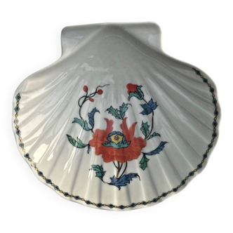 Vide-poche en porcelaine de Paris forme coquillage décor Pavot vintage