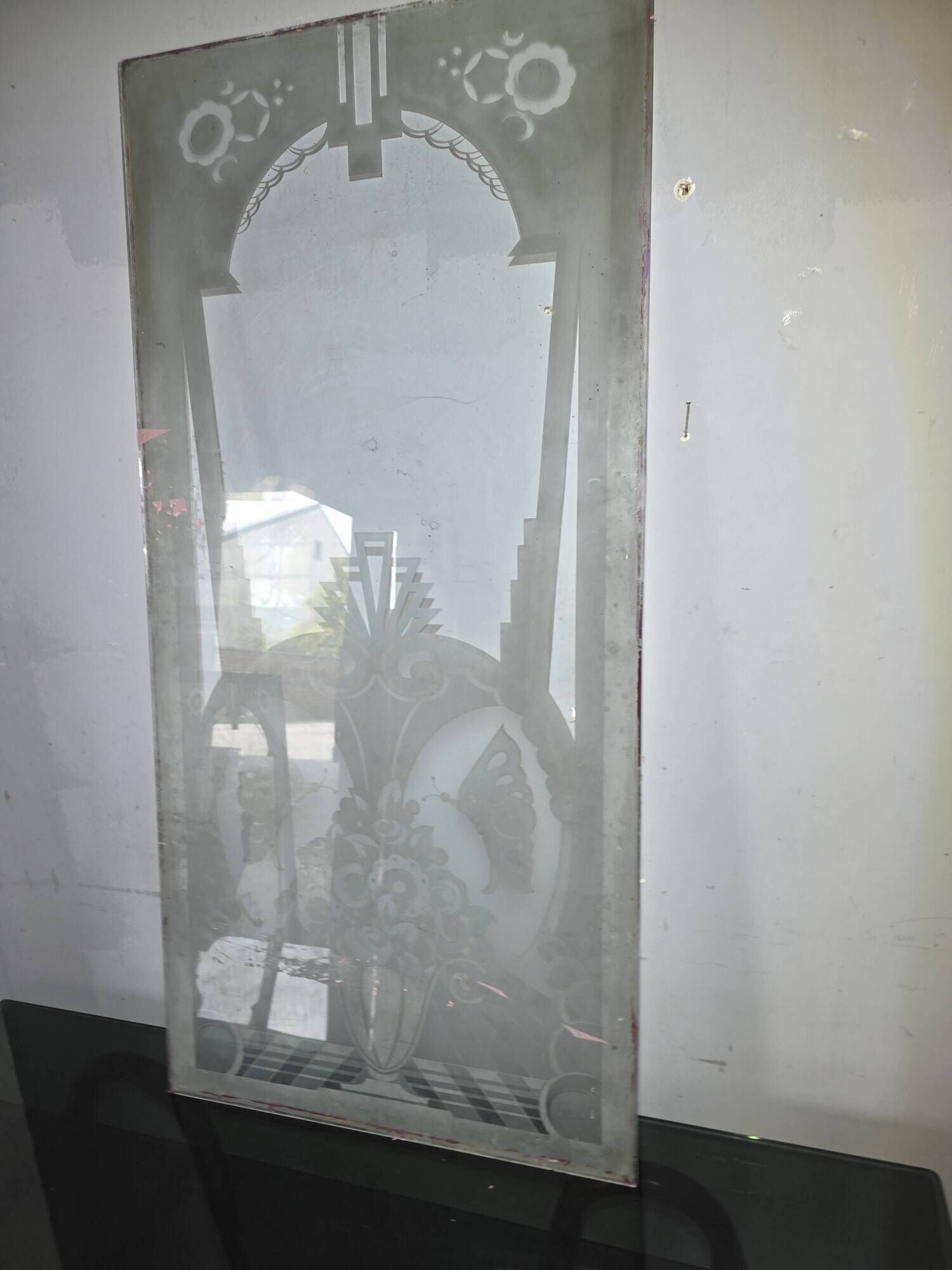 Art Deco engraved glass door panel 1930