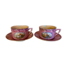 2 tasses et soucoupes vintage en porcelaine  vieux rose pour le thé ou le café.