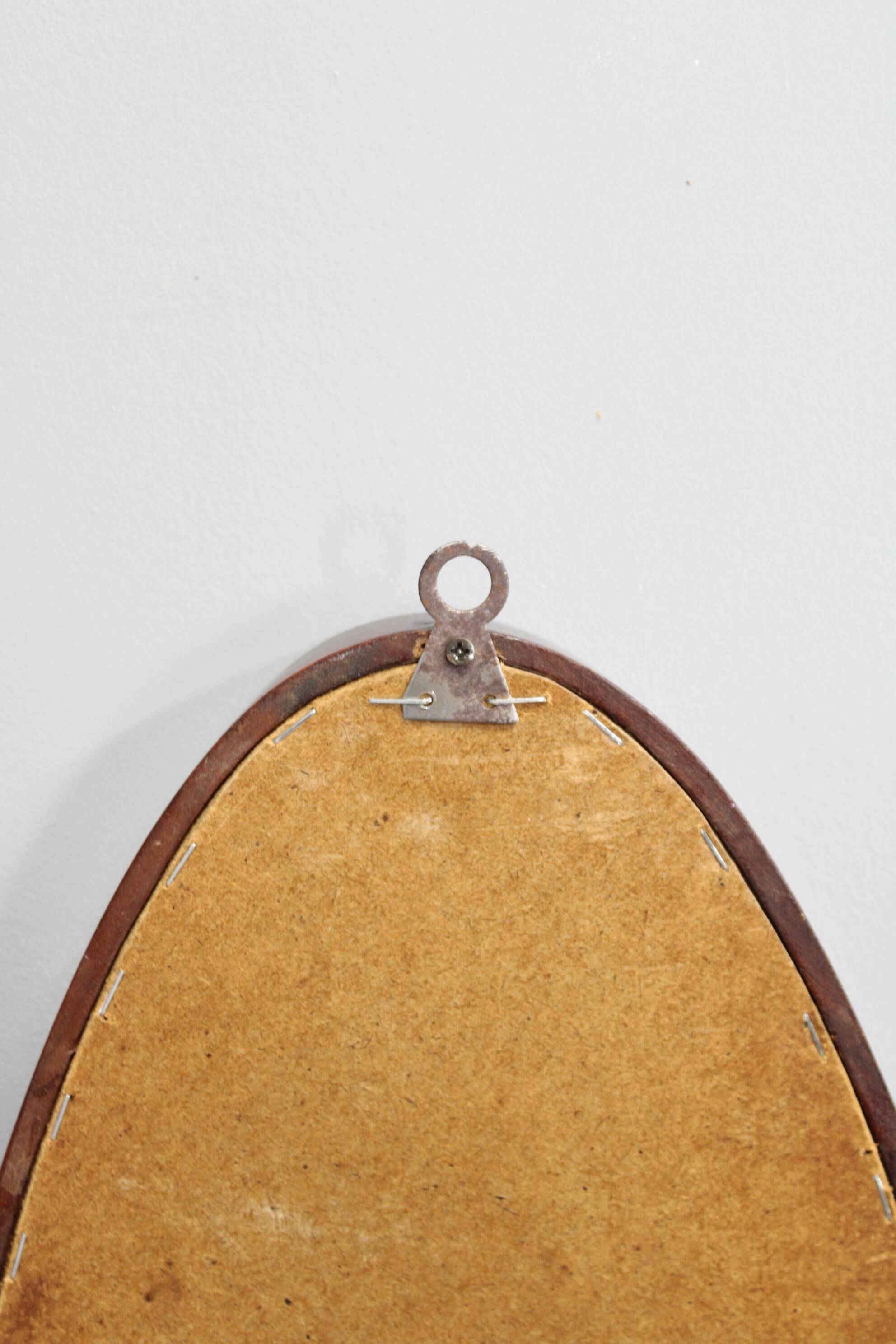 Italian mid-century oval teak wall mirror, 1980s
