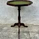 Small antique wooden and leather pedestal table, vintage wine side table