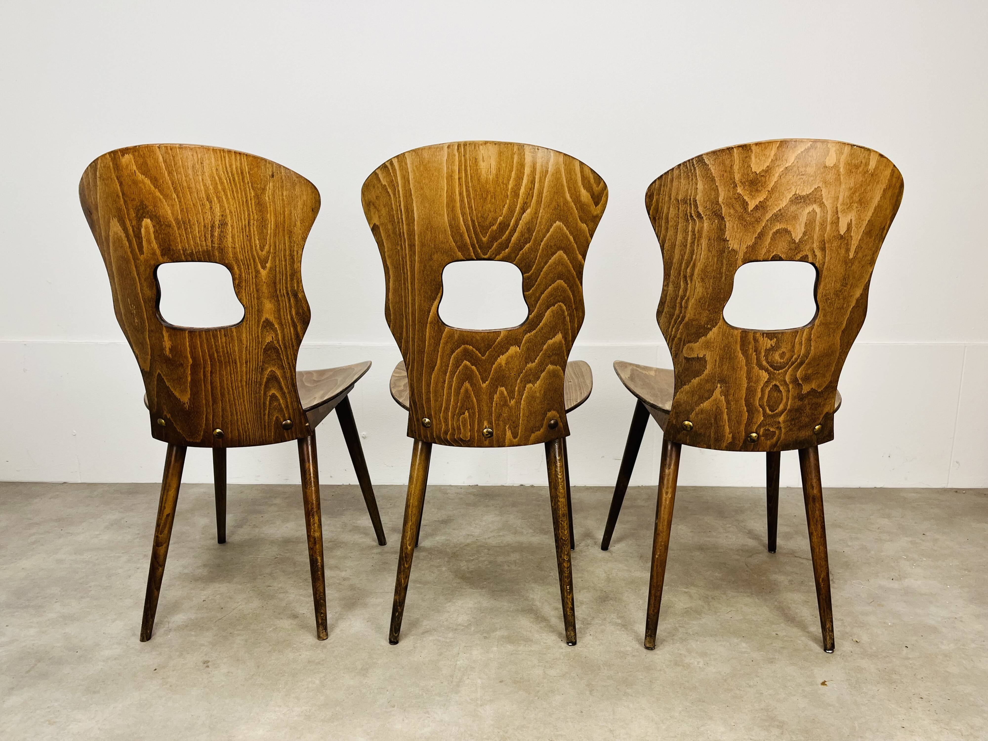 3 Gentiane Baumann chairs from the 60s, bistro style