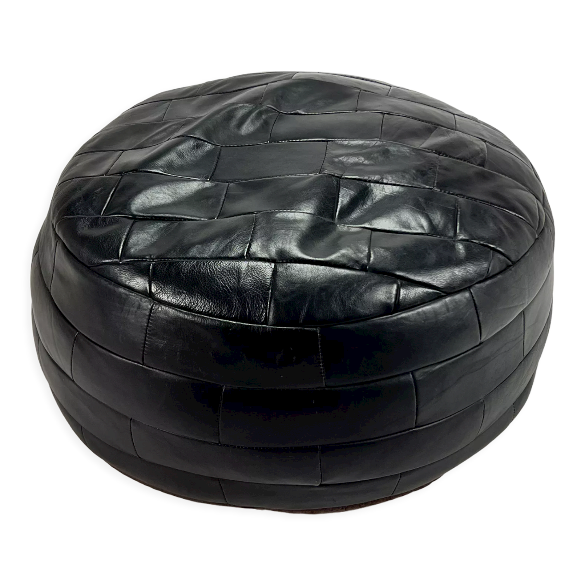 Vintage leather patchwork pouf, 1970