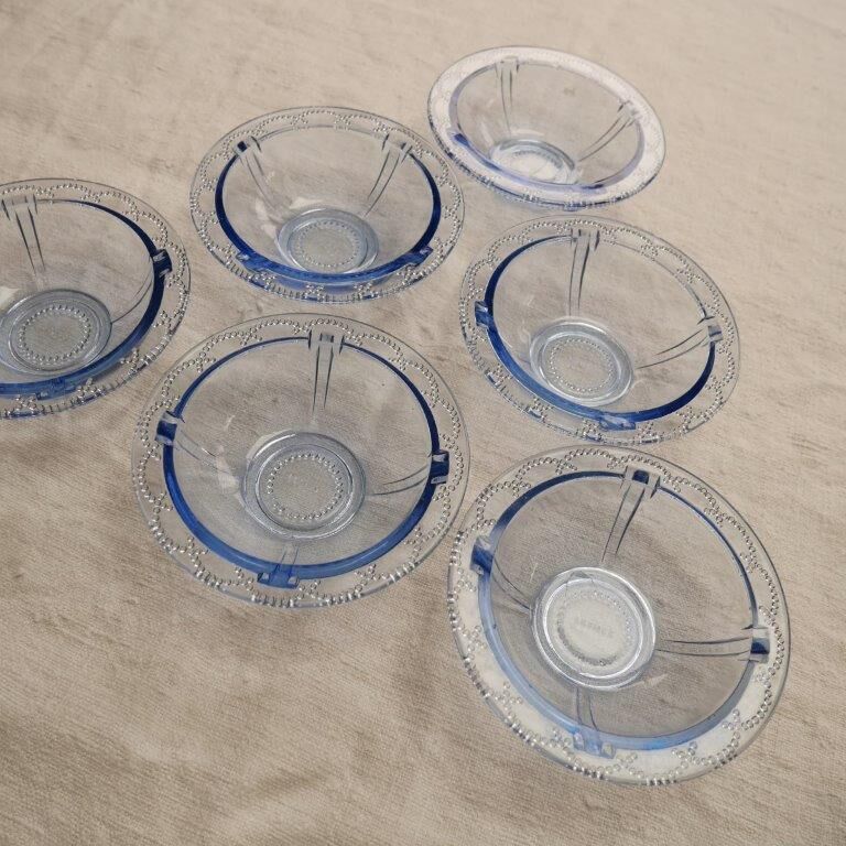 Set of 6 blue glass ramekins
