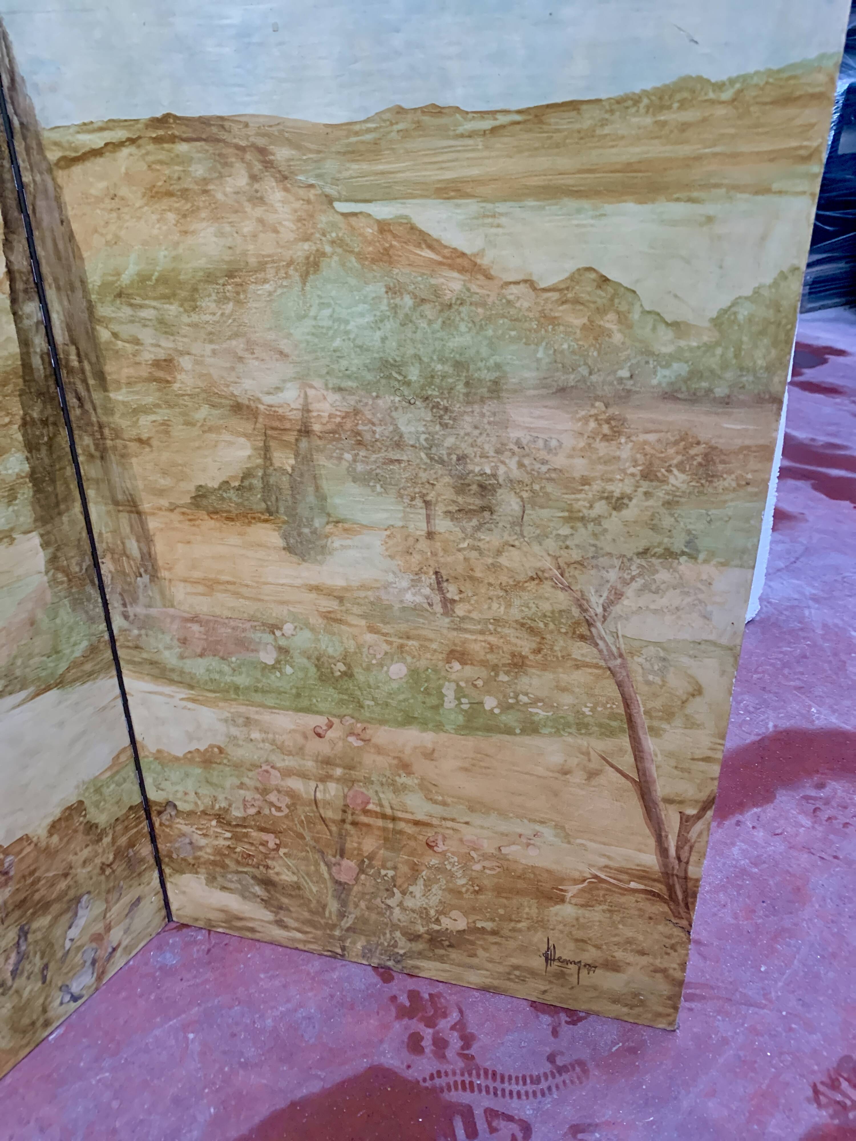 20th century three-leaf painted screen
