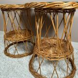 2 tables d’appoint rotin, années 60