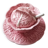 Pink slip mustard pot, Bordallo Pinheiro, Portugal