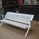 Banc de Jardin pliant en hêtre laqué blanc d'origine vintage  1950