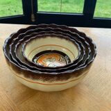 4 nesting salad bowls in enameled ceramic mbfa pont l abbé decorated vintage hand