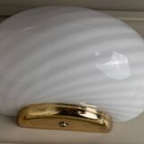 Vintage Murano white opaline glass wall lamp with brass fittings, 1970s Hollywood Regency, Italy