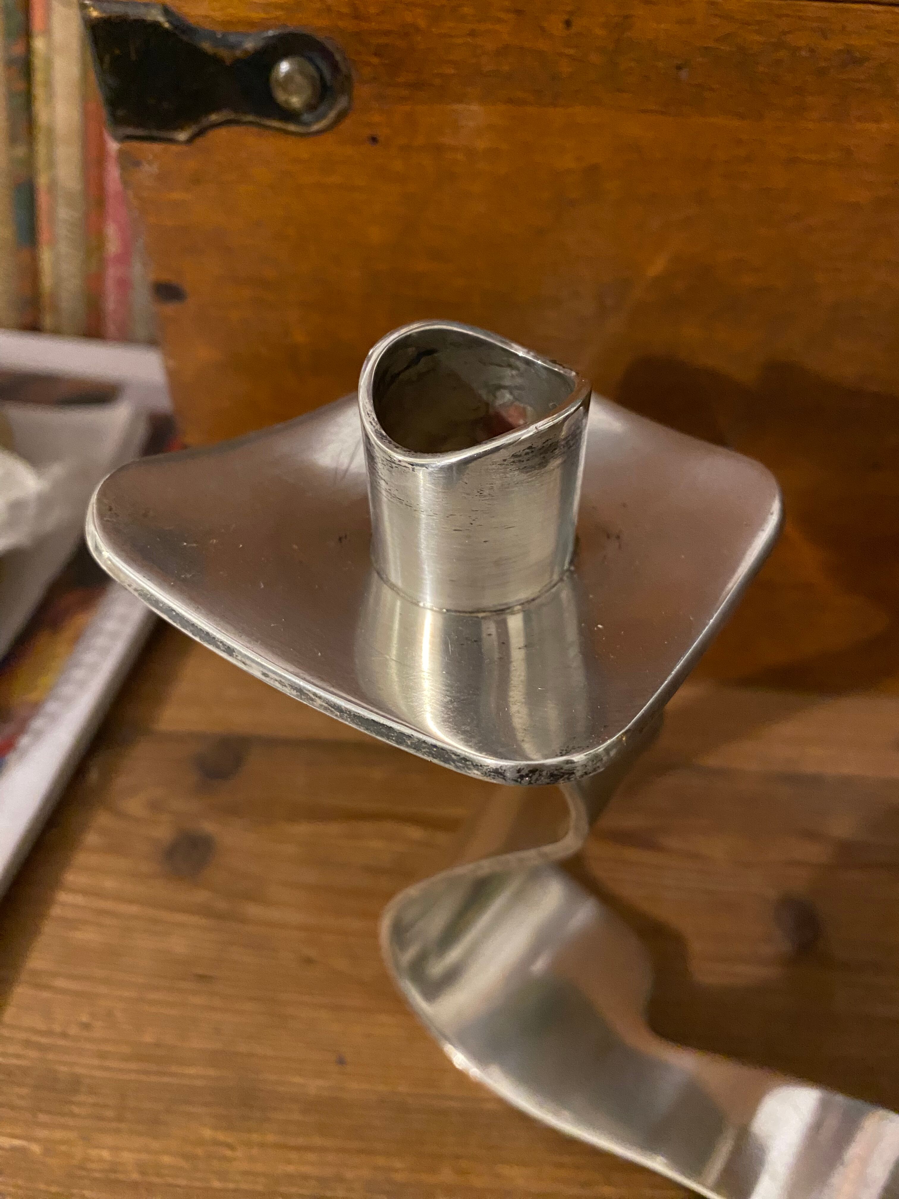 Candlestick candlestick design 1970 metal silver Saint Médard