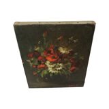 Flowers Still Life Painting Oil on Canvas Amateur Signed