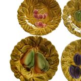 Set of 6 dessert plates in barbotine various fruits sarreguemines france