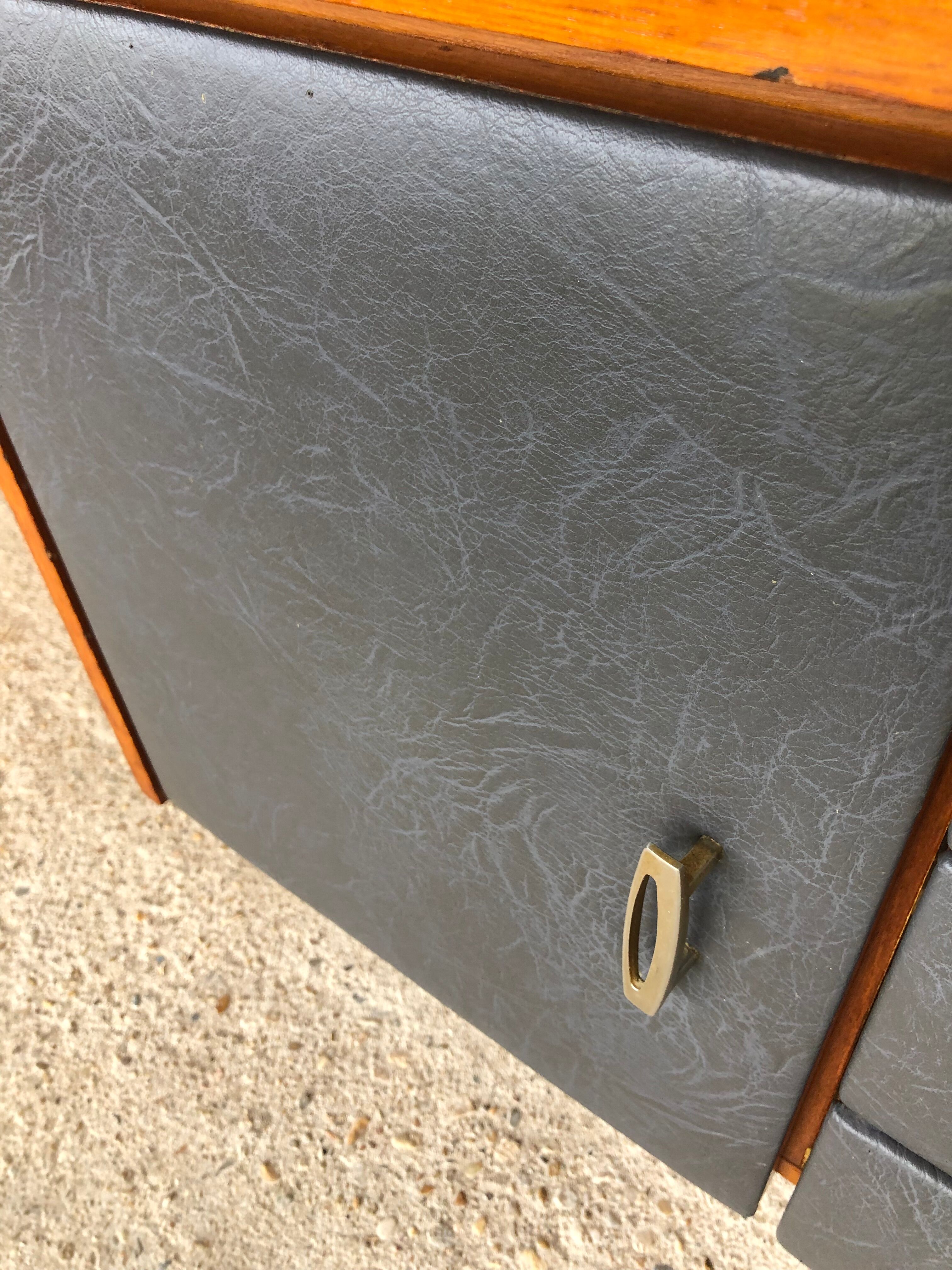 Vintage modular chest of drawers in teak and grey skaï, circa 60's