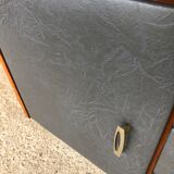 Vintage modular chest of drawers in teak and grey skaï, circa 60's