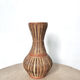 Wicker and woven bamboo vase