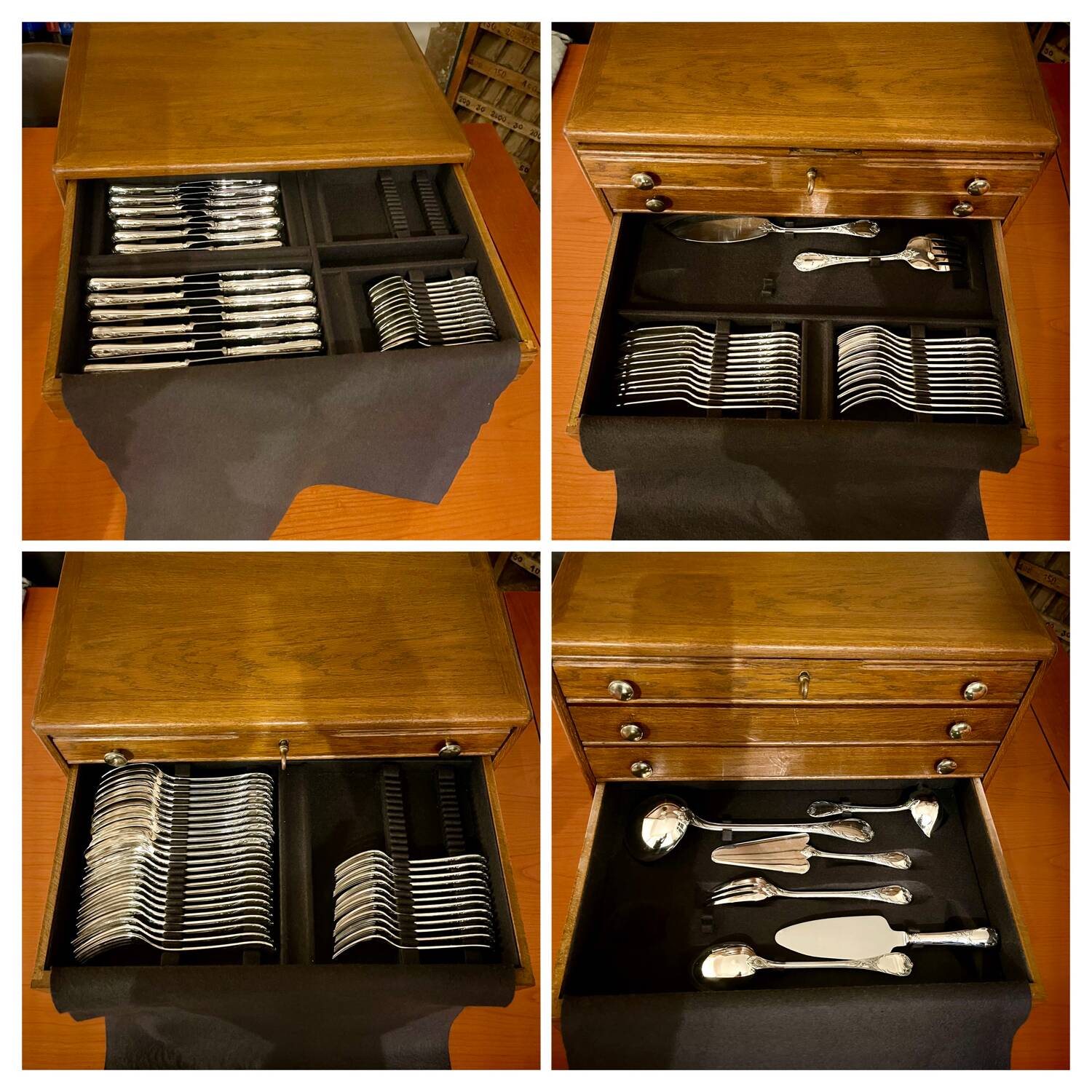 Oak silverware 132 place settings in excellent condition for Christofle Ercuis or others
