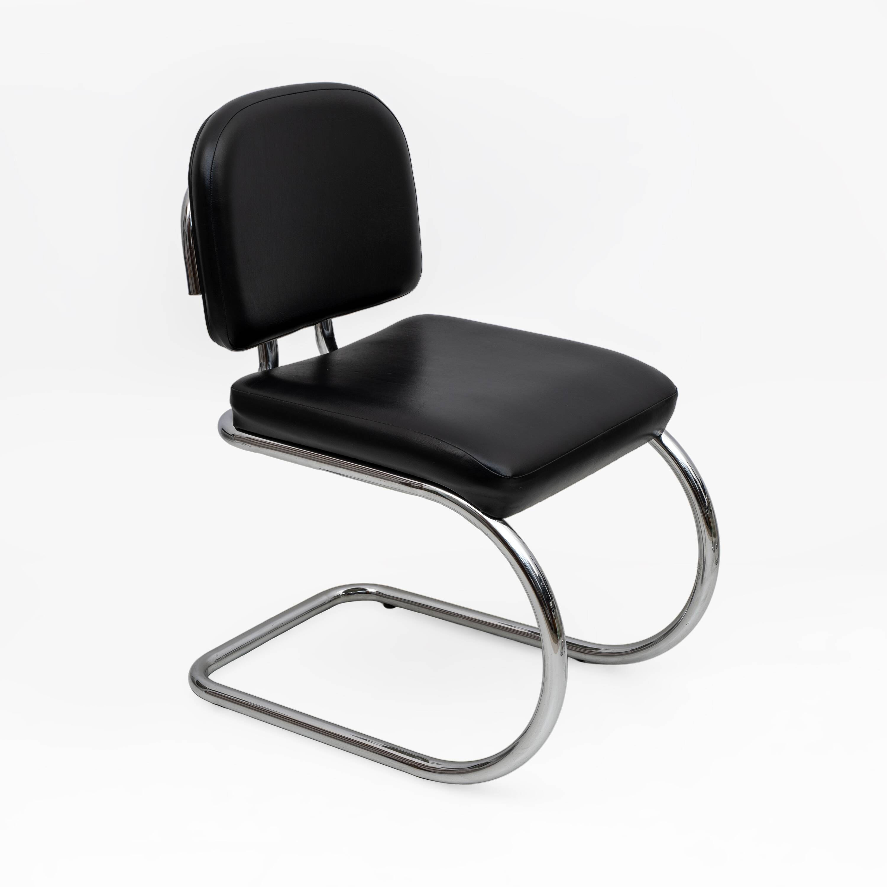 Six of Leatherette and Metal Chromed Cantilever Dining Chairs