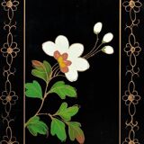 Japanese-style sideboard in bamboo and black lacquer enhanced with polychrome flowers