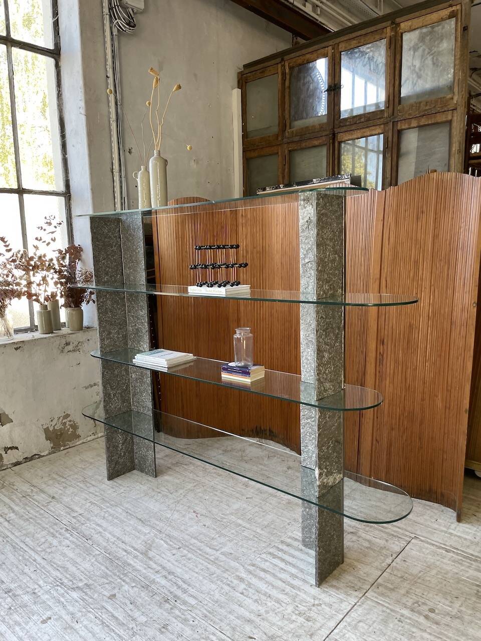 Roche Bobois stone and glass sculpture shelf 1970s