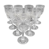 Set of 10 glasses of Saint Louis crystal wine engraved ribbon and flowers