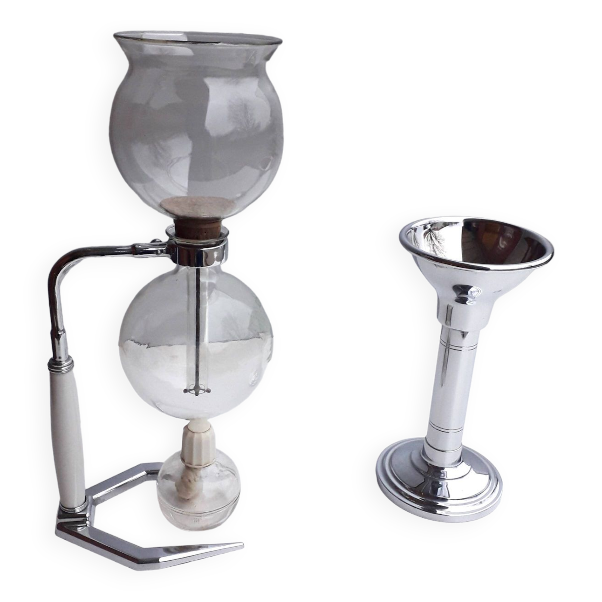 Old hellem france vacuum coffee maker 6 cups - + chrome support - 1960