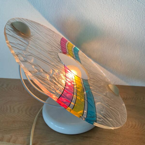 Lampe Toffoli Multicolore Plastique 80´s Forme De Disque Pop Italie Série Disco