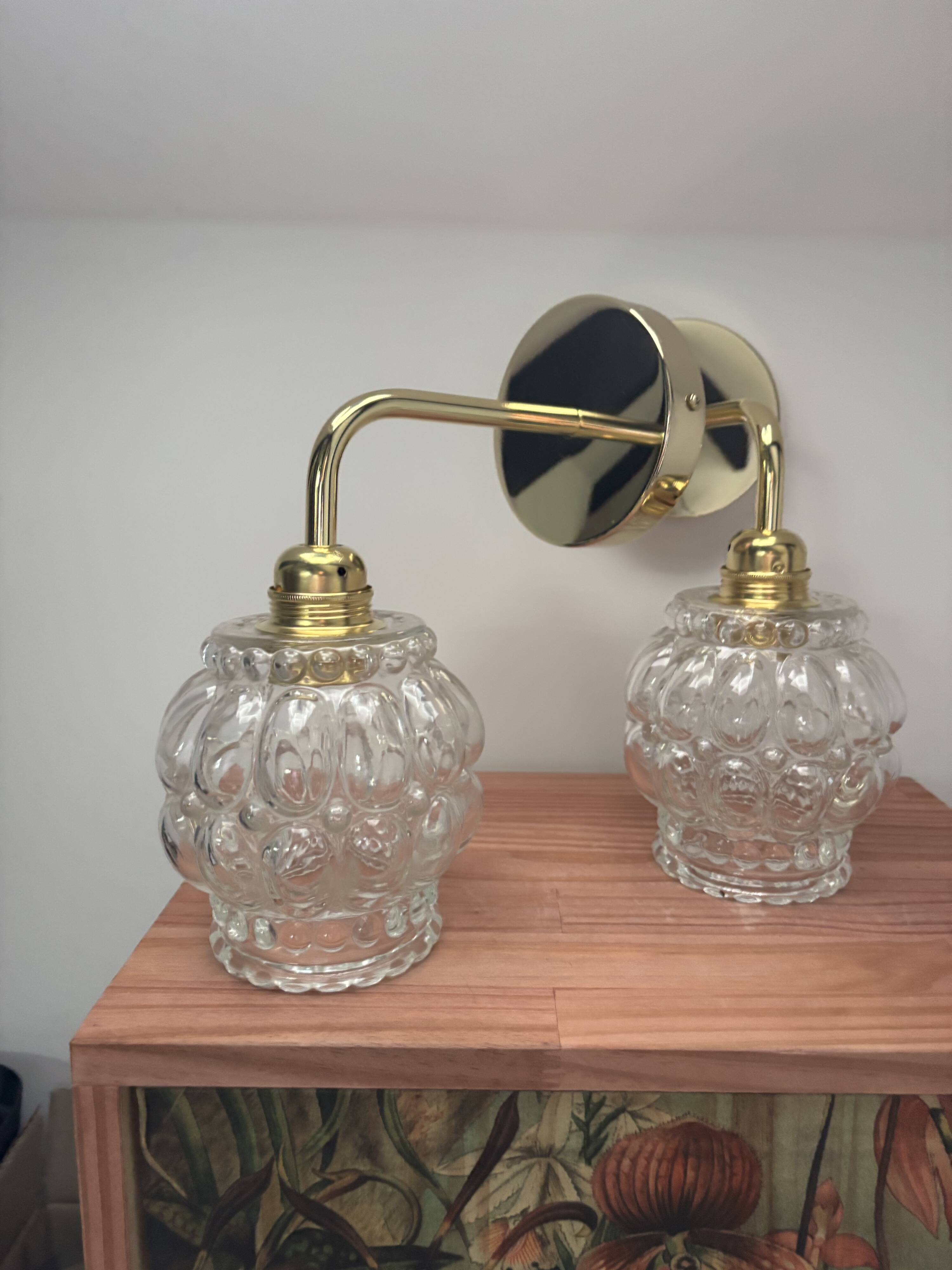 Pair of vintage glass gold wall sconces