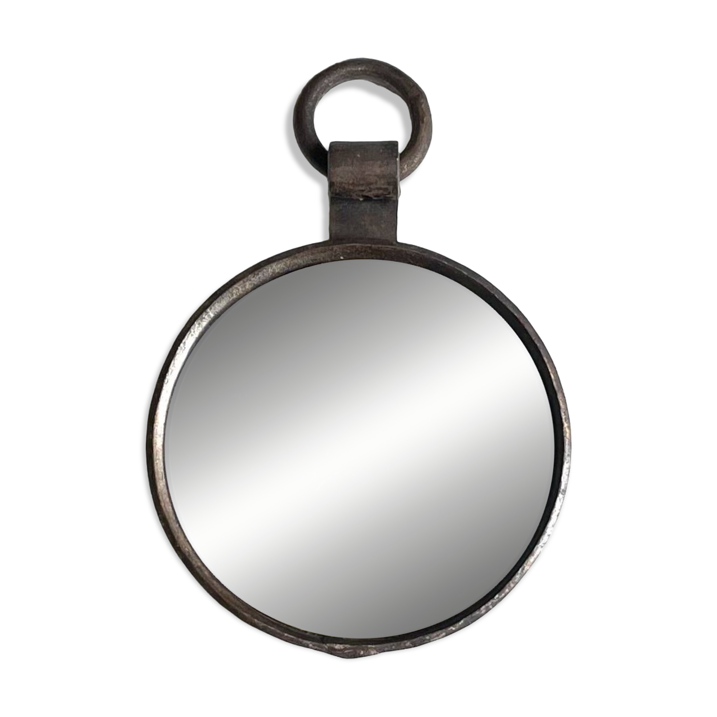 Round cast iron mirror with ring, 1950s