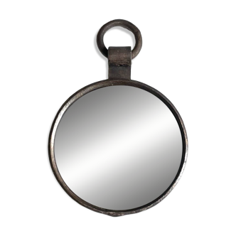Round cast iron ironworker's mirror with ring, 1950s