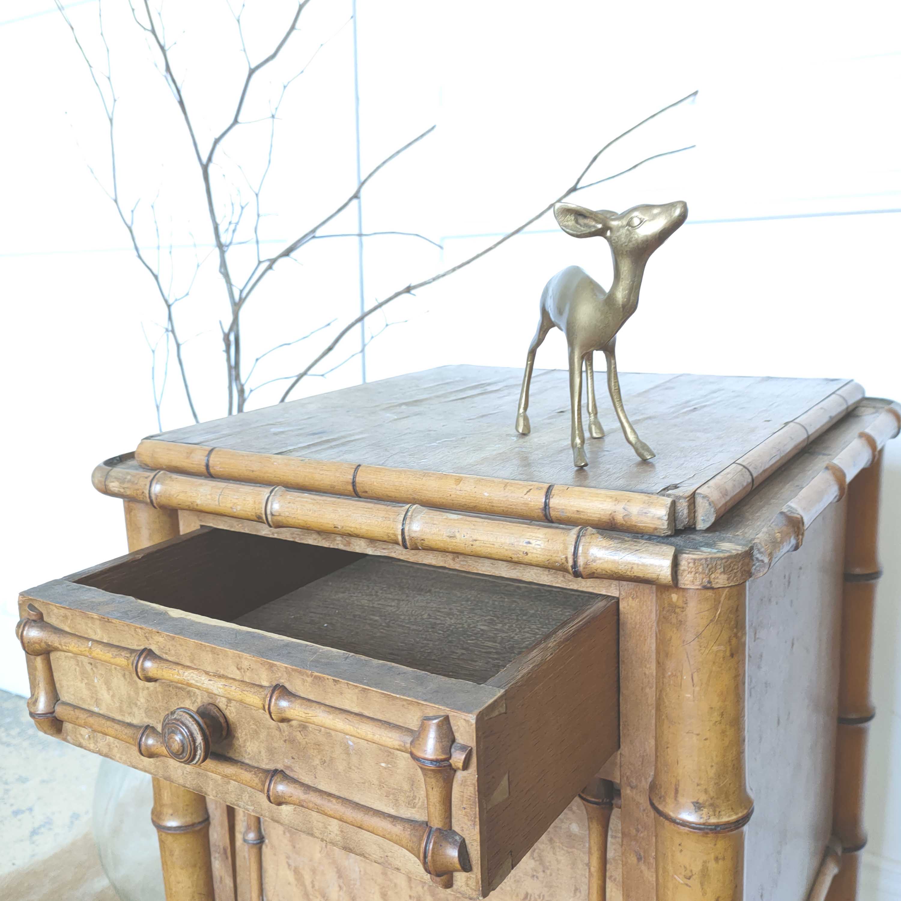 Faux bamboo wood bedside table