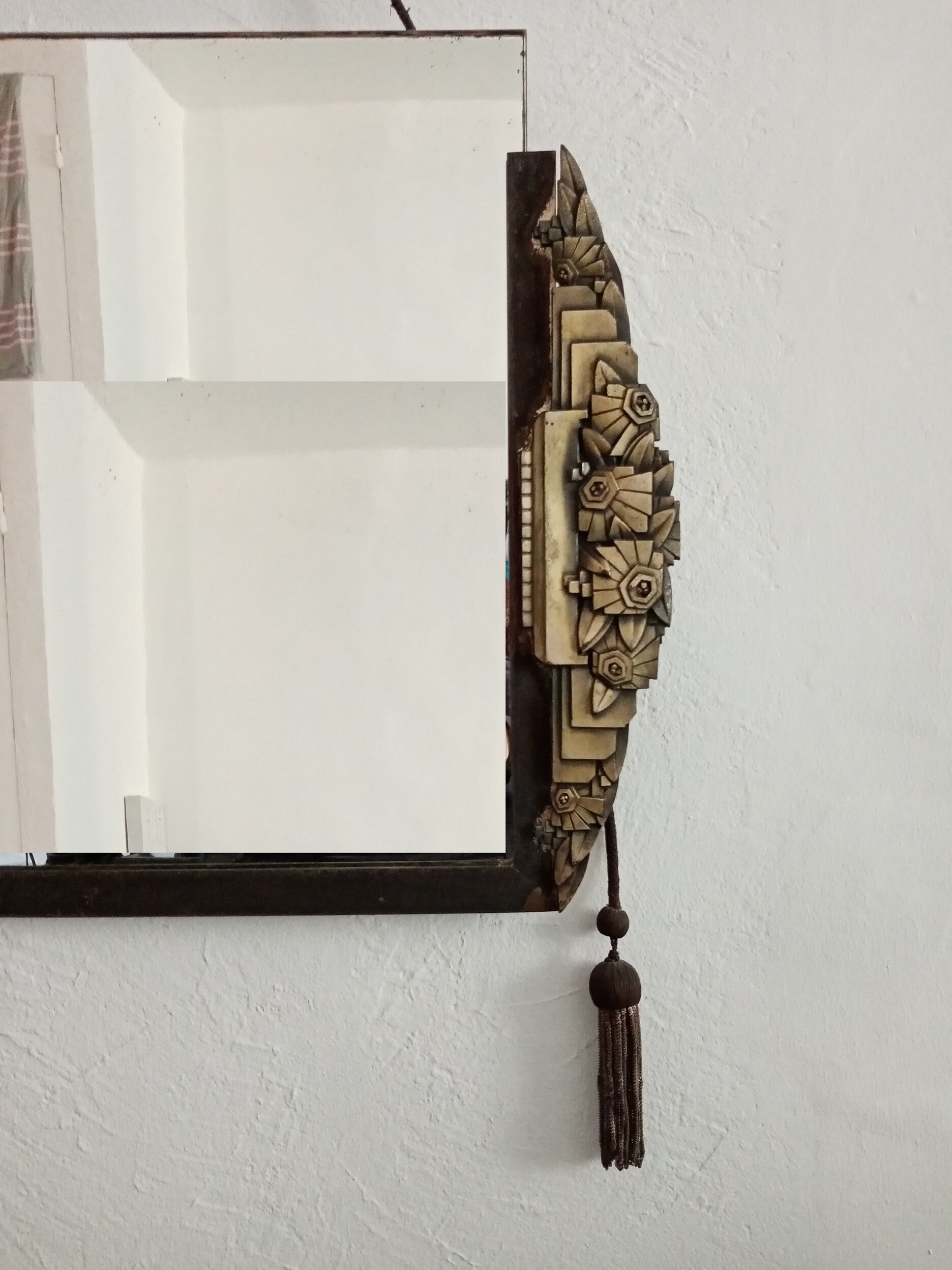 Old Art Deco mirror metal pompoms 45x75cm