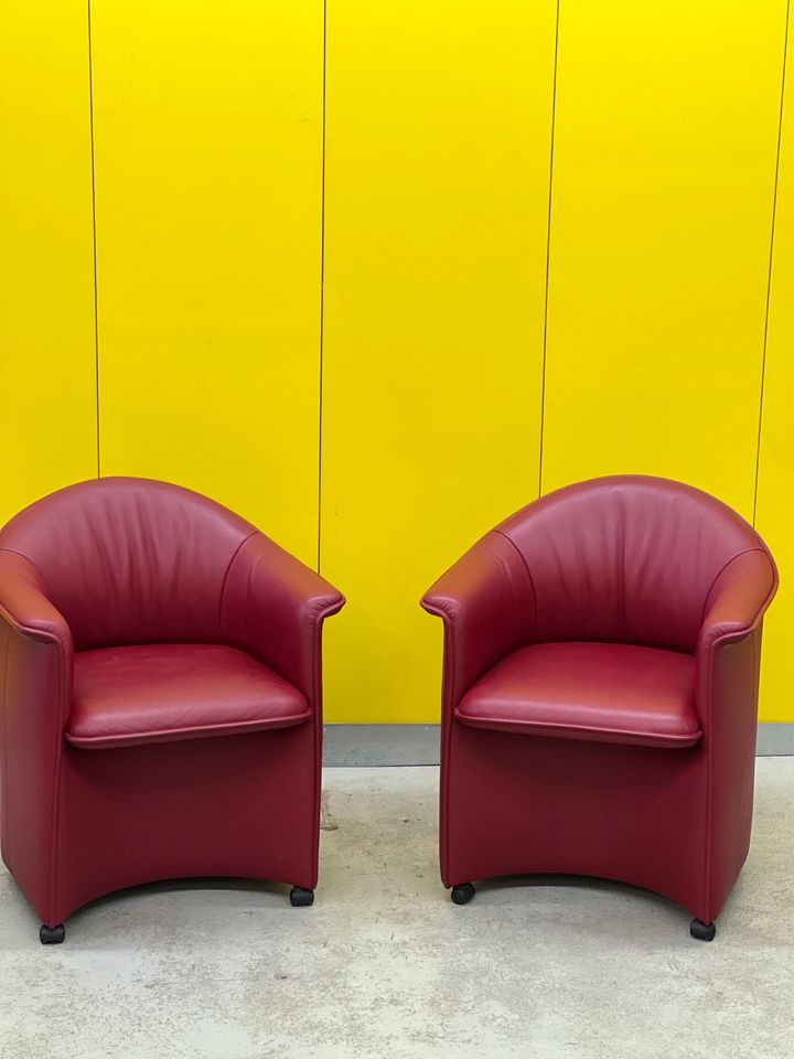 Red leather armchair on wheels, maison de sede. ( price for one )