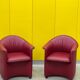 Red leather armchair on wheels, maison de sede. ( price for one )